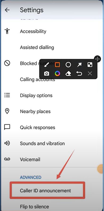 Process of turning on caller ID announcement